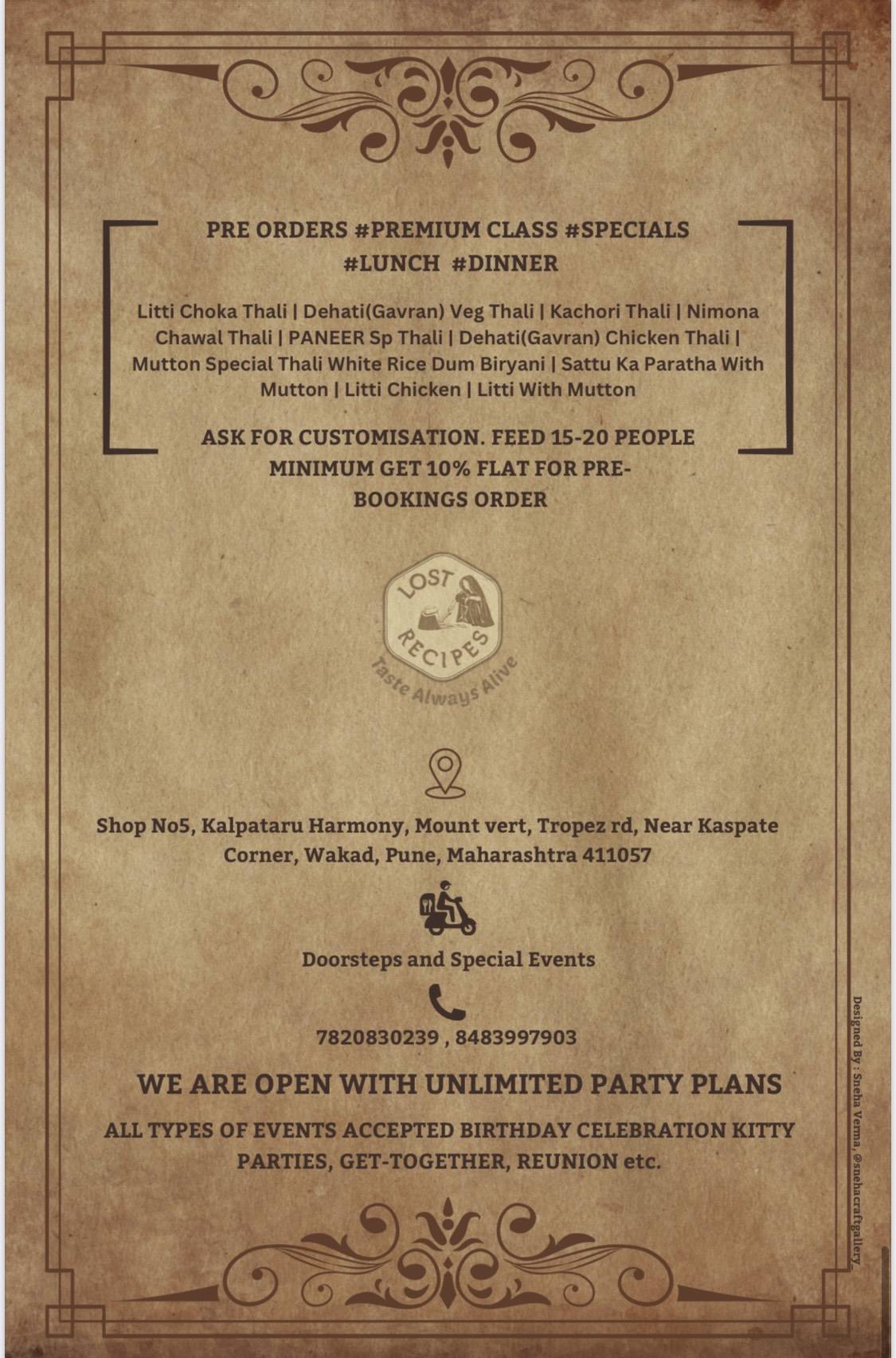 LOST RECIPES menu