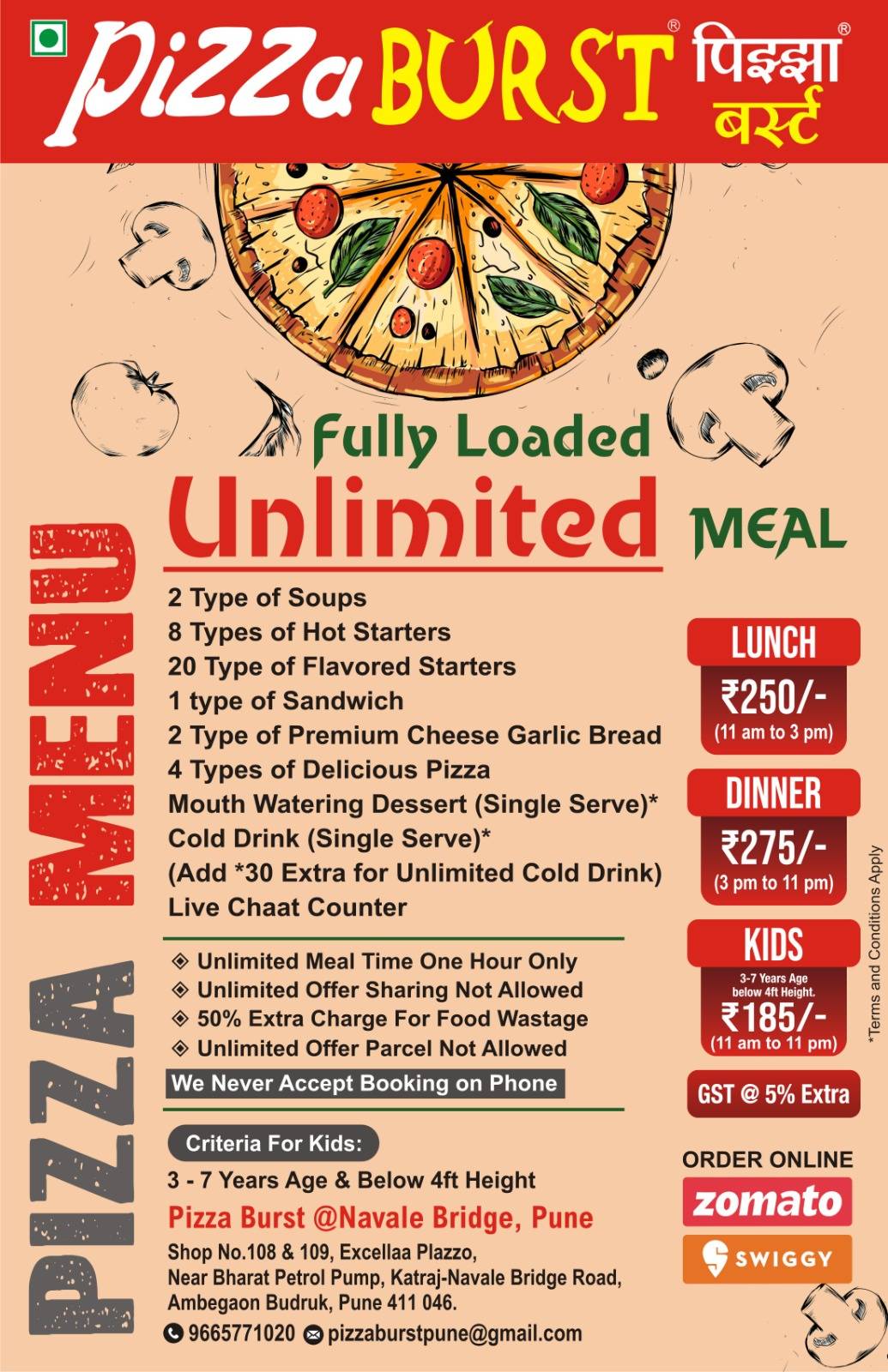 Pizza Burst Pune menu
