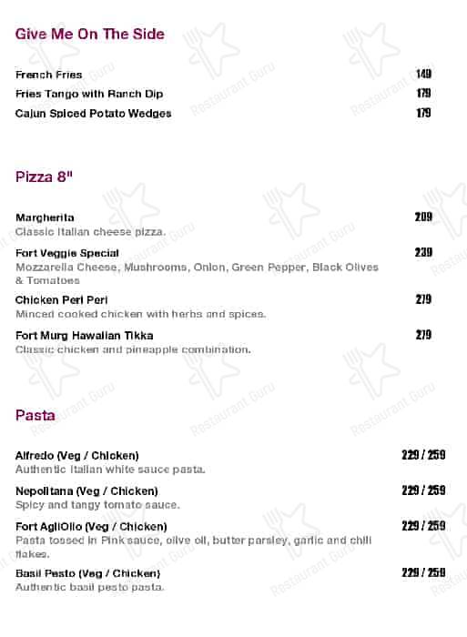 The Fort Bar & Kitchen menu