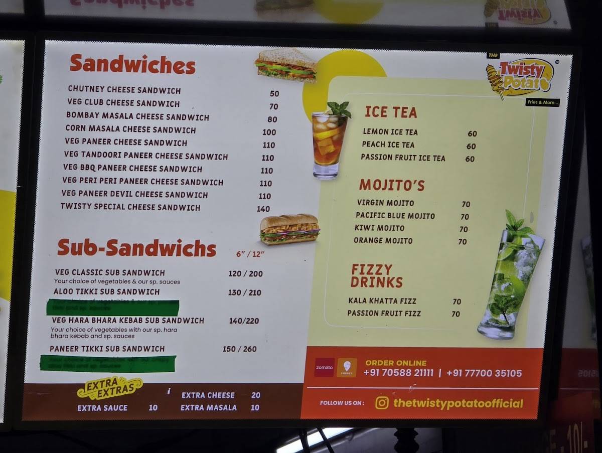 The Twisty Potato menu