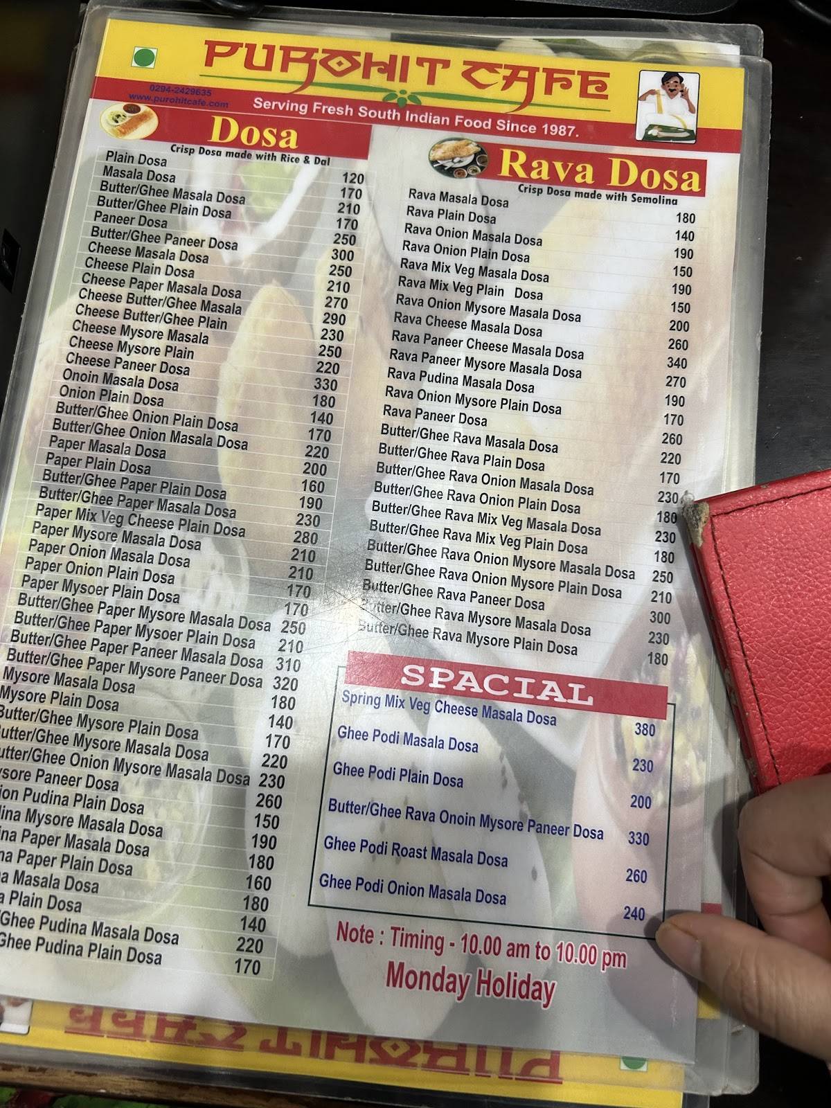 Purohit Cafe .. Where taste, trust, and tradition meet — since 1987. menu