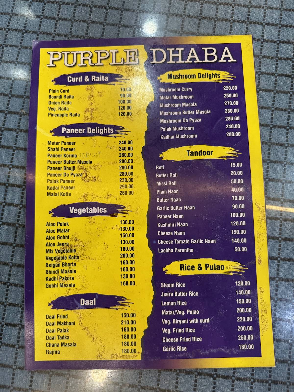 Purple Dhaba menu