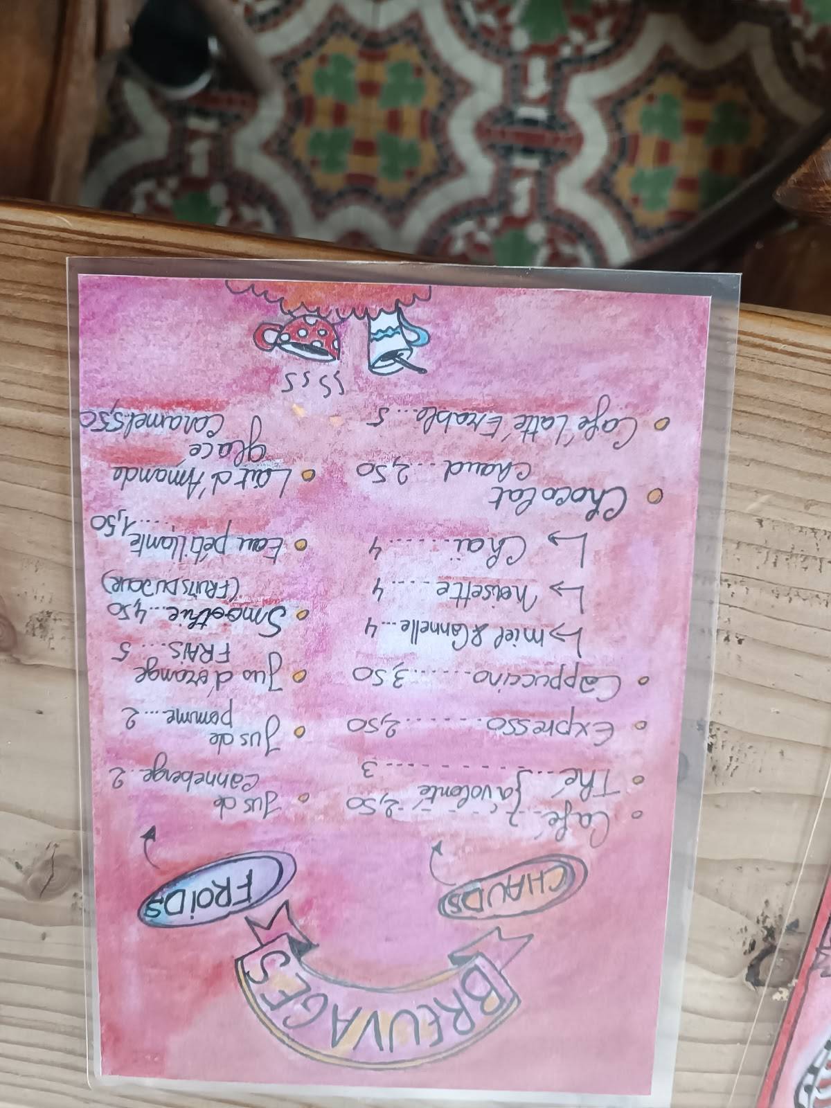 Menu de Quebec cafe