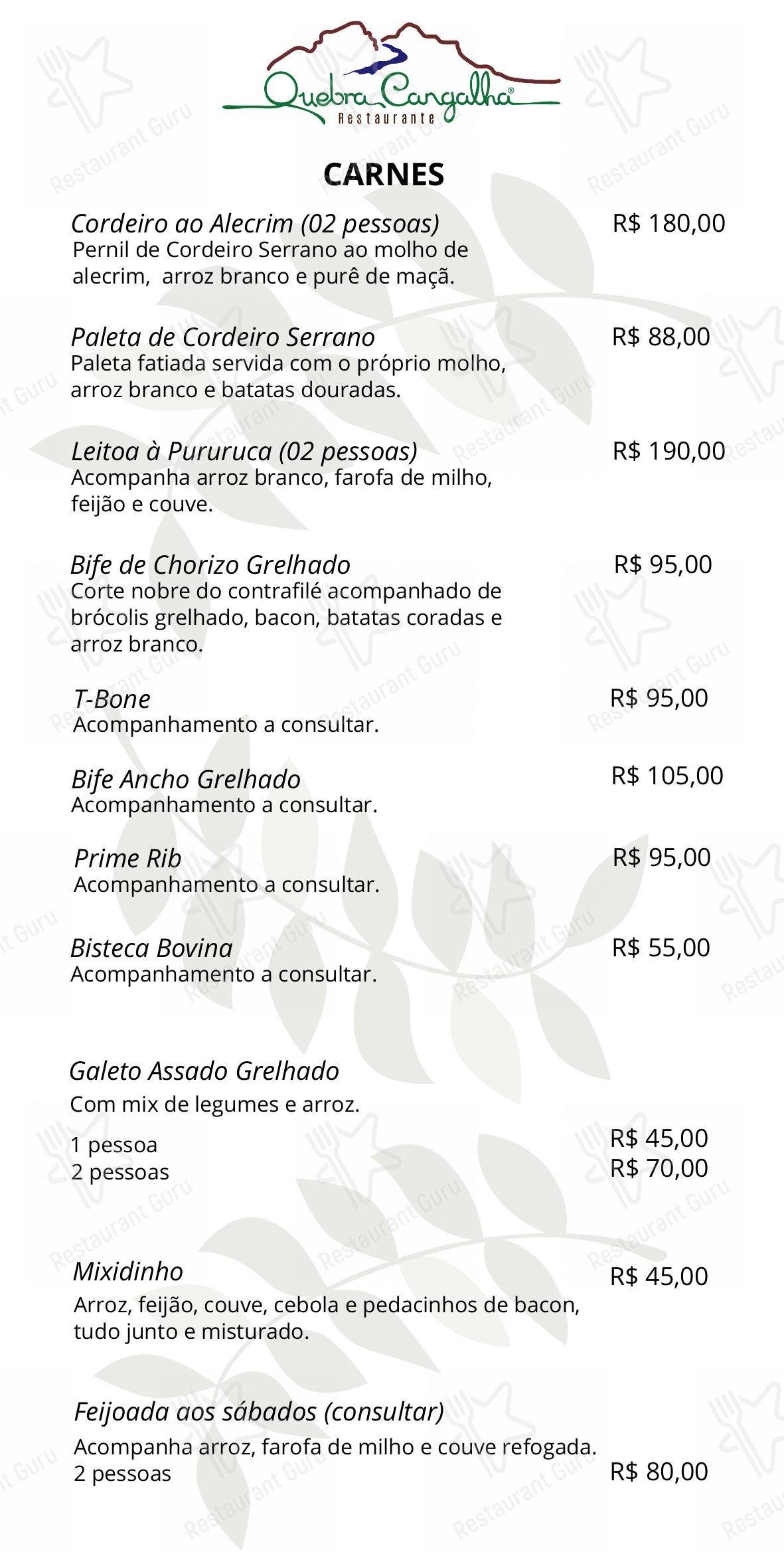 Menu bar para Quebra Cangalha em Cunha