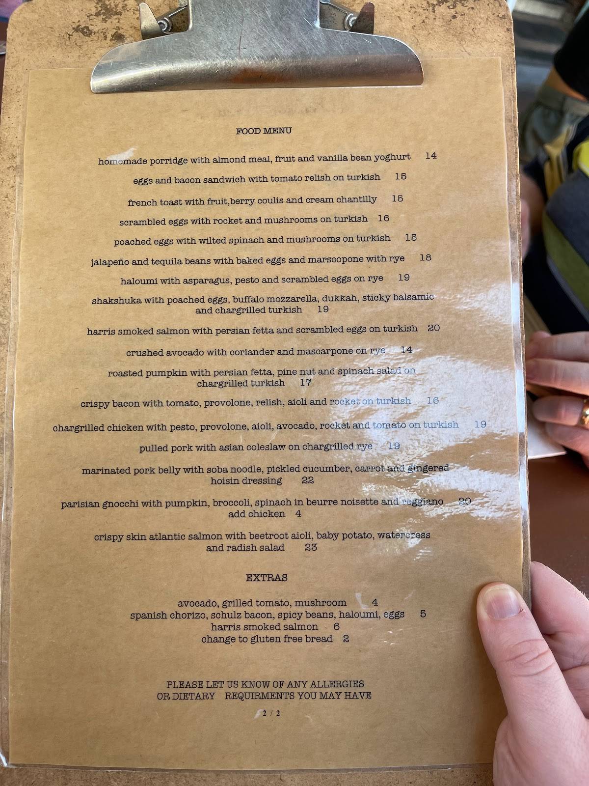 Menu at Queen Street cafe., Croydon