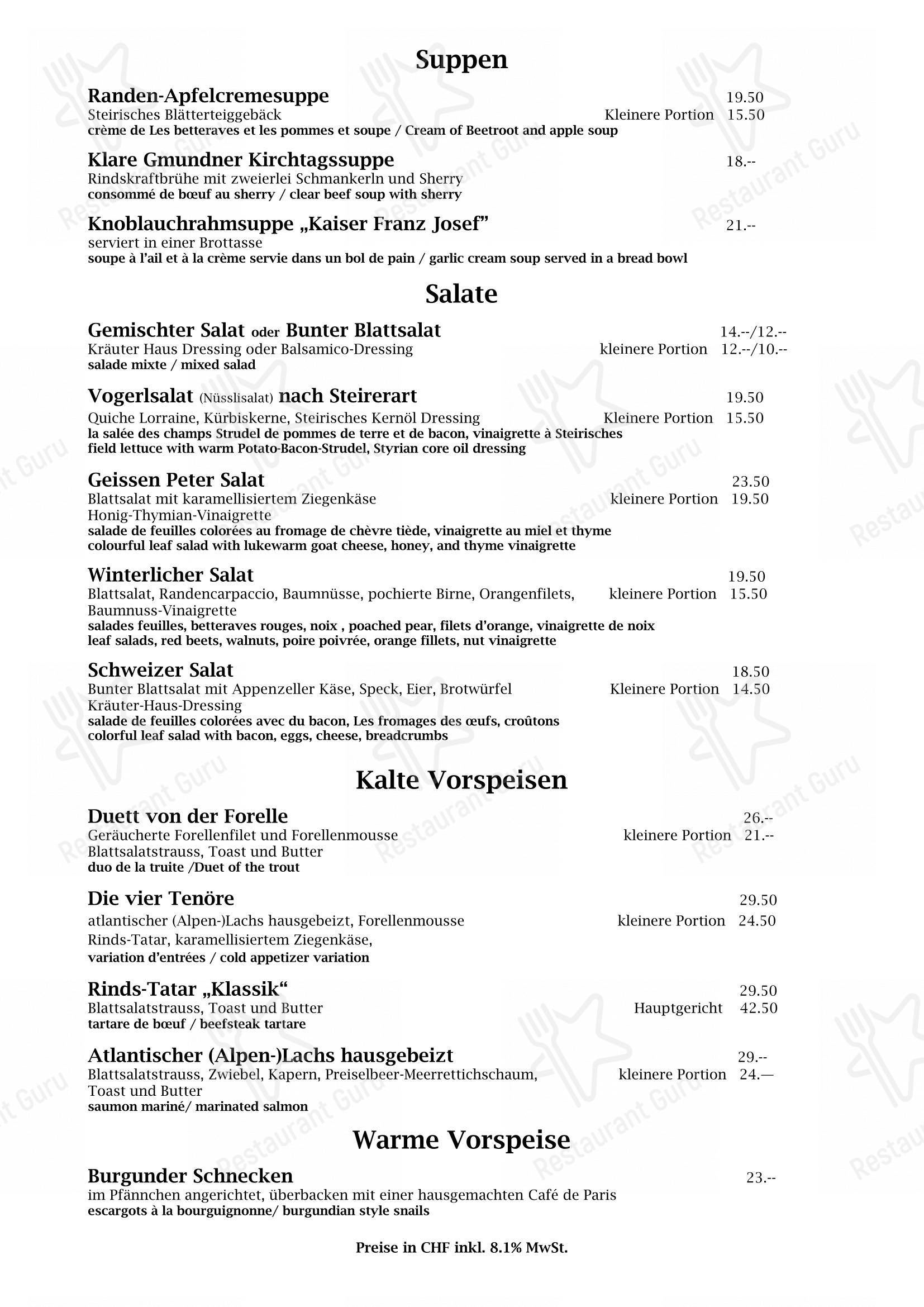 Menu di Quellenhof - Menu bar