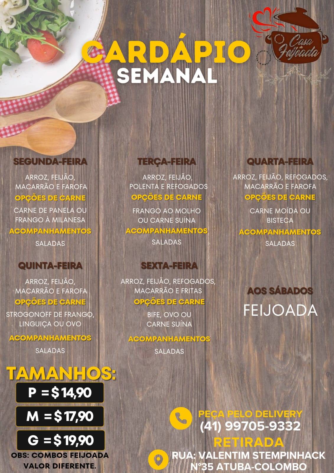 R.l casa da feijoada cardápio