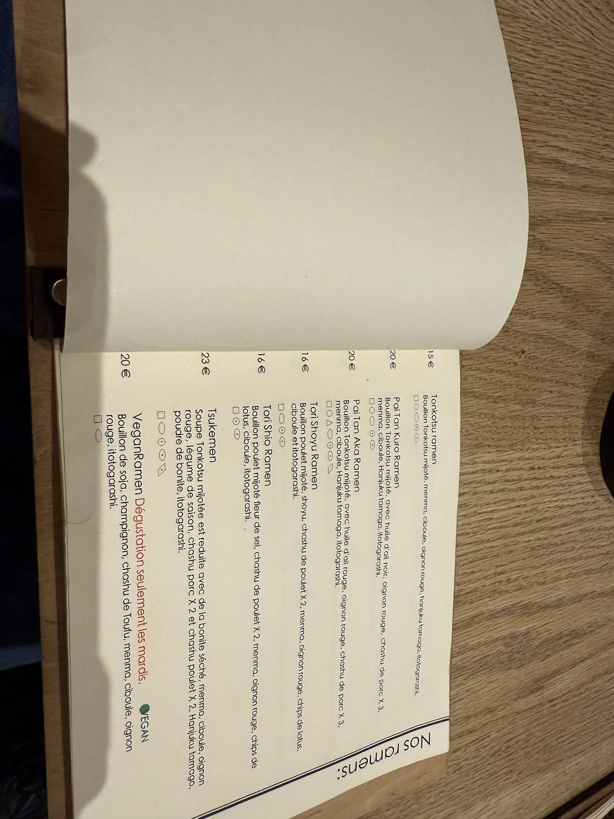 Menu de RAMEN WANG - Restaurant Ramen Paris 14