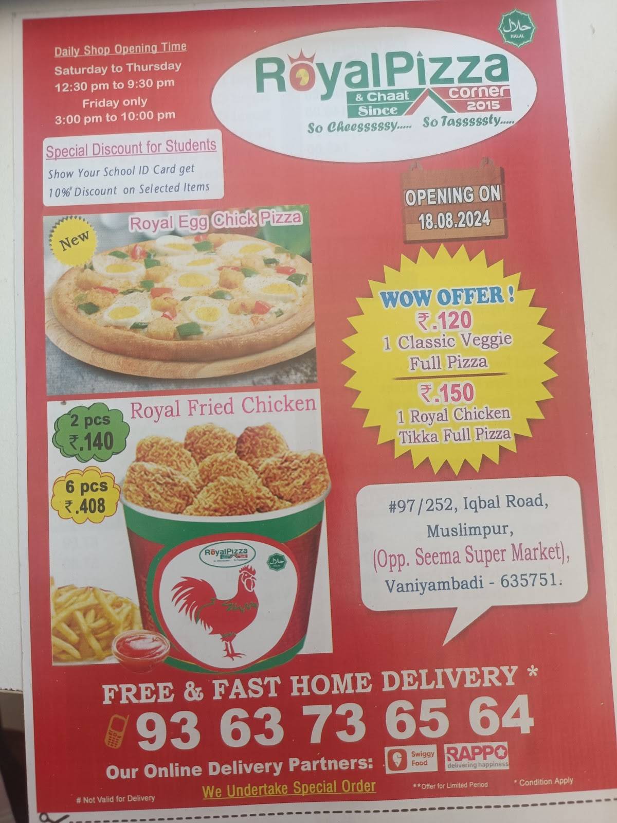 ROYAL PIZZA CORNER-VNB menu