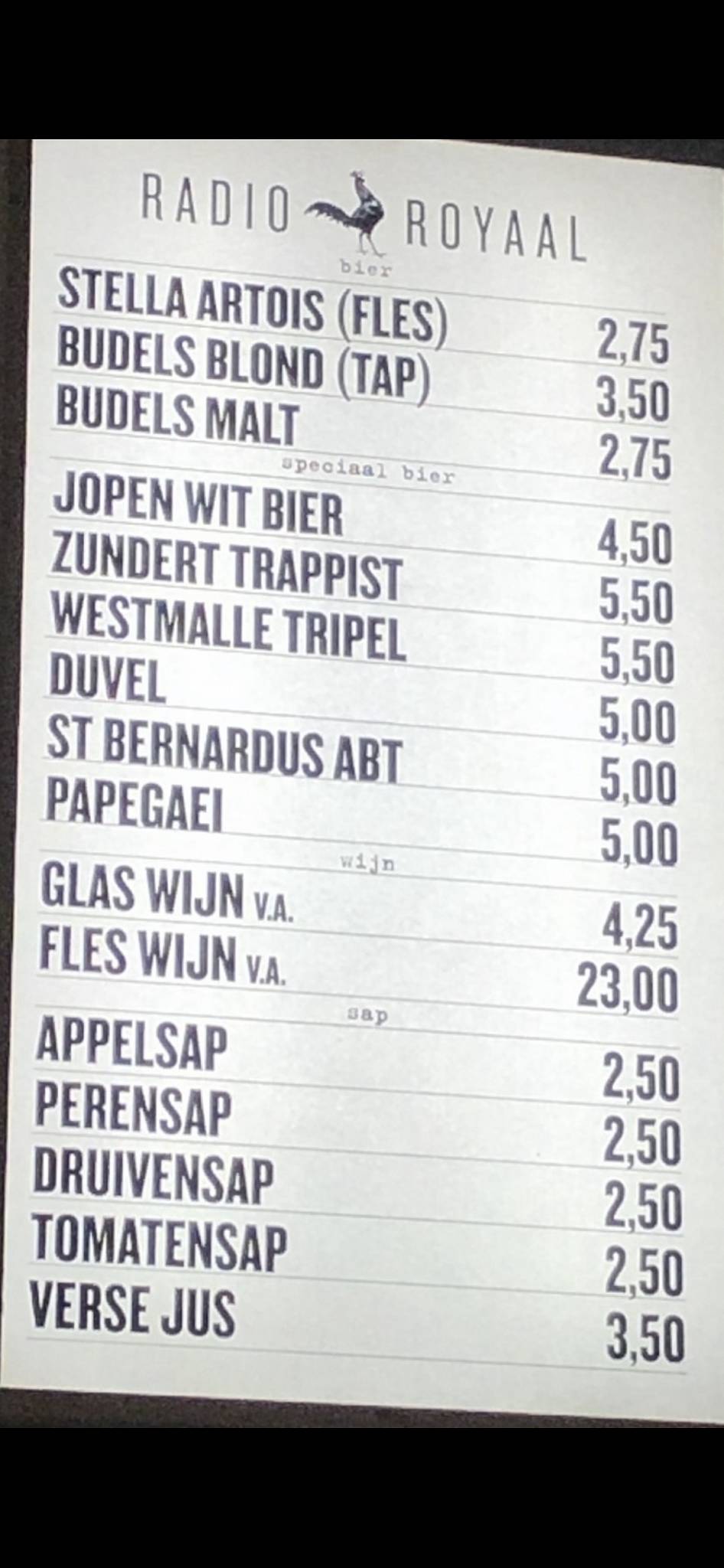 Menu de Radio Royaal