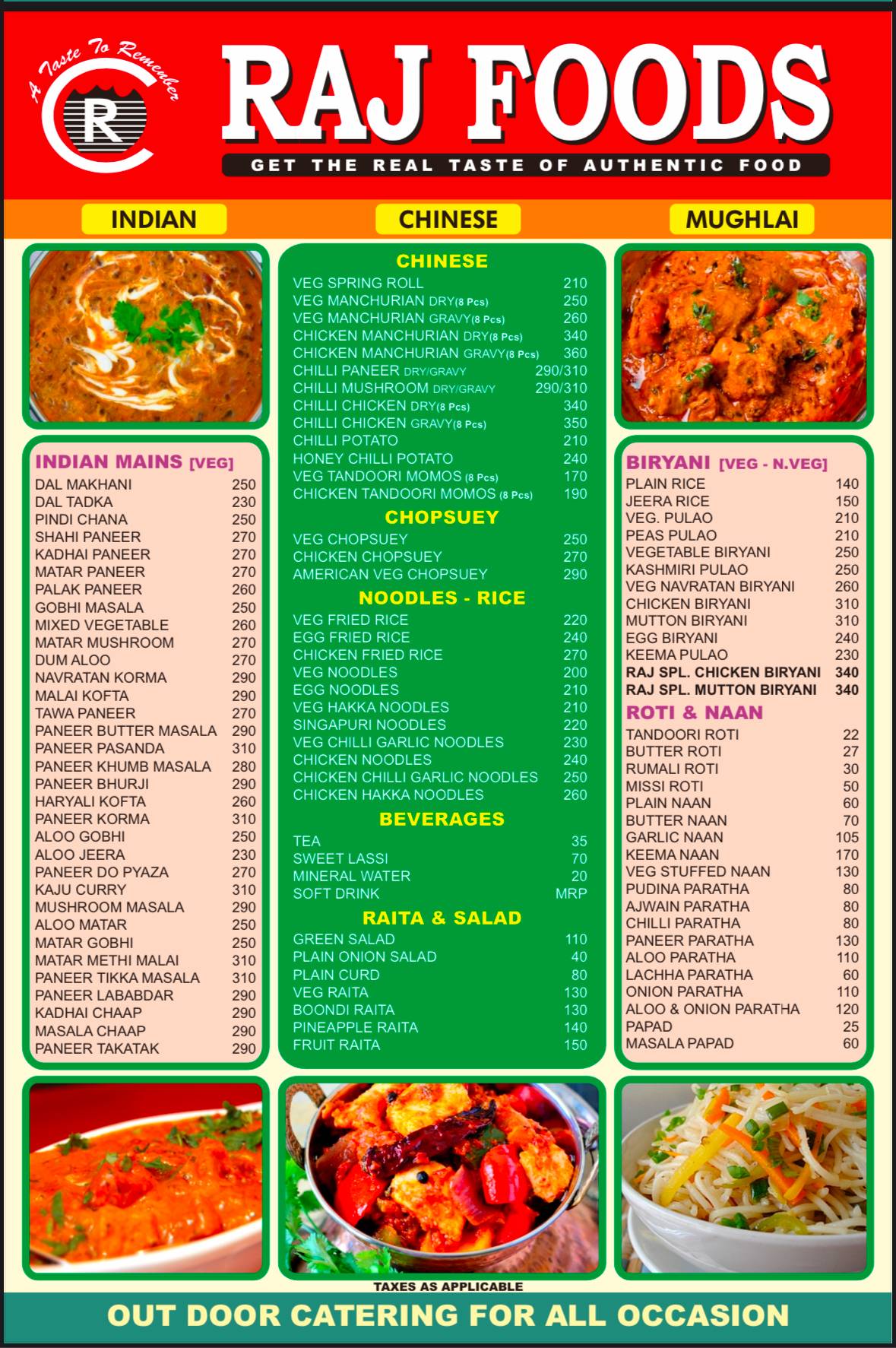 Raj Foods menu