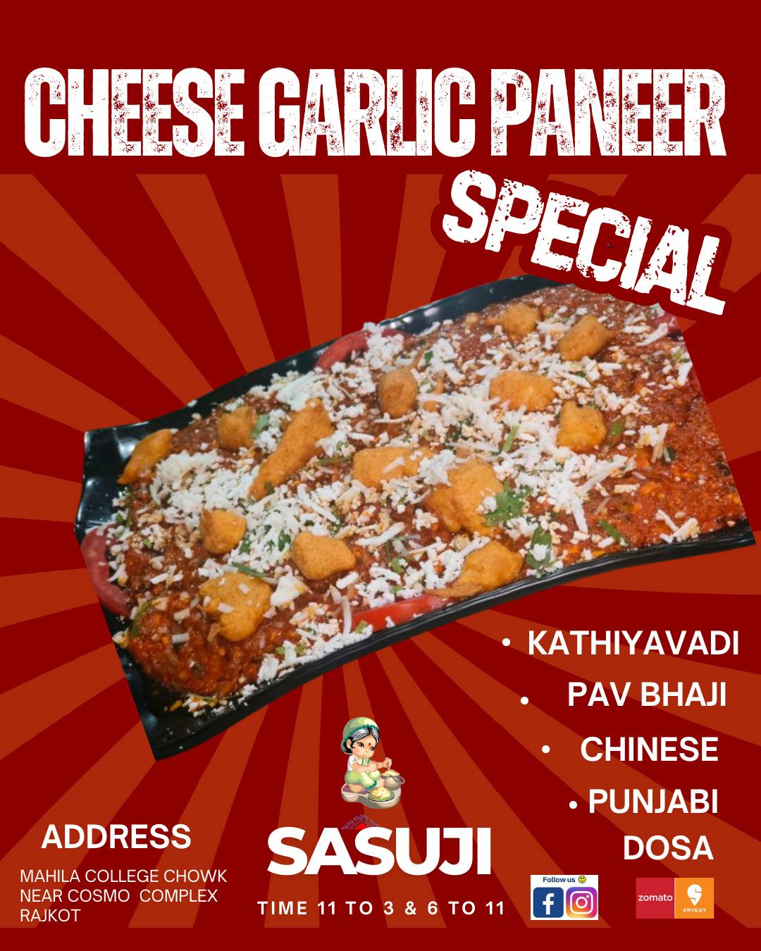 Sasuji Ka Dhaba / Best Multicuisine Restaurant / Punjabi / Gujrati Thali / Hocco Ice-cream Rajkot menu
