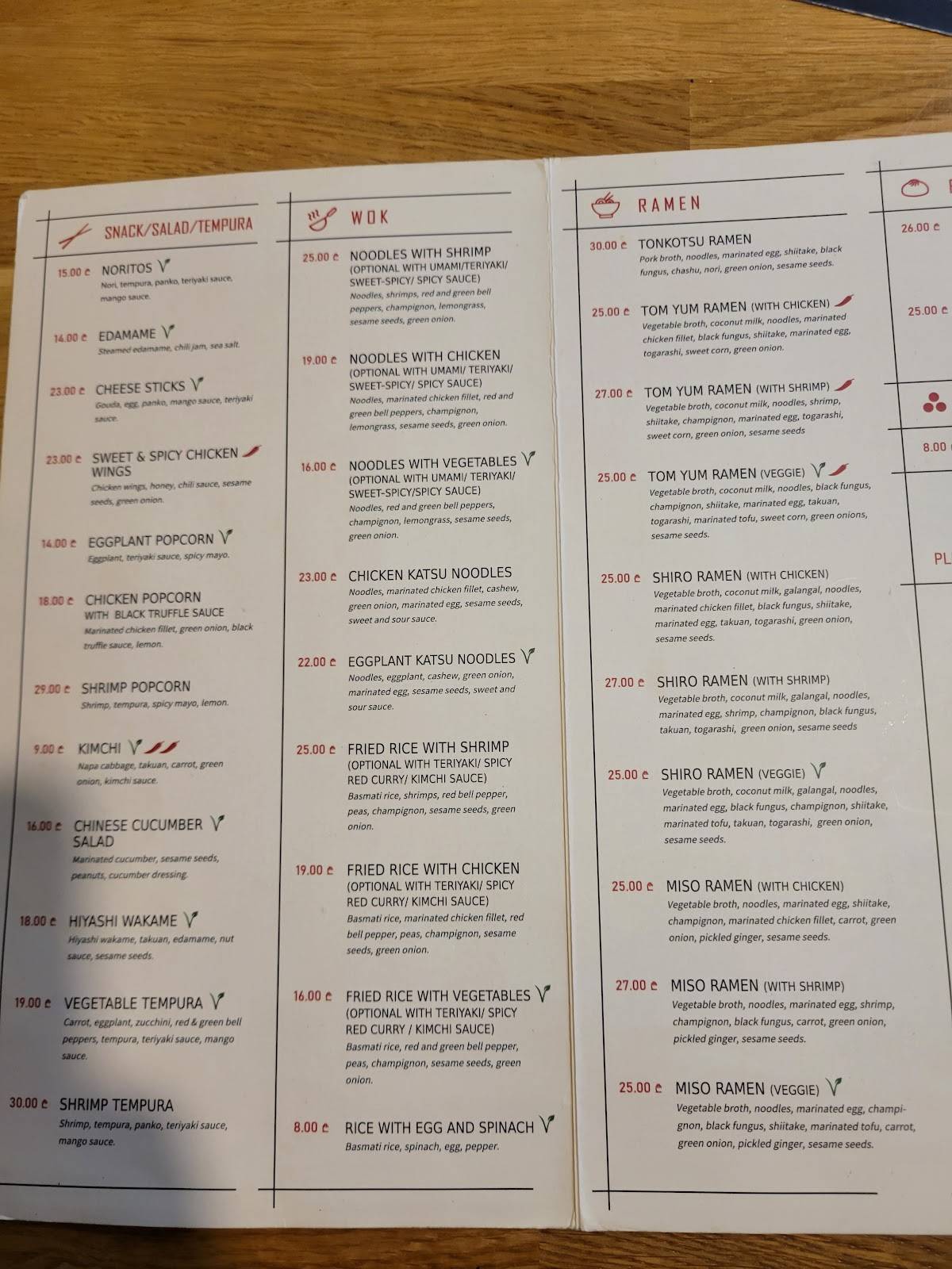 Menu de Ramekai / Vake
