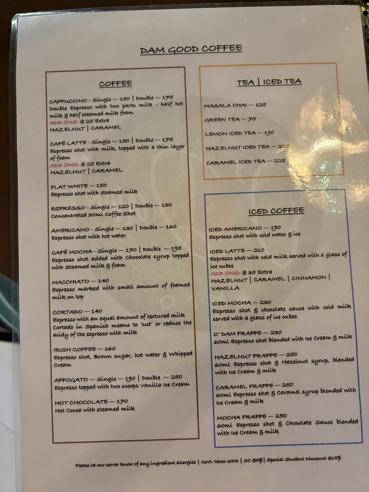 O' Dam Cafe menu