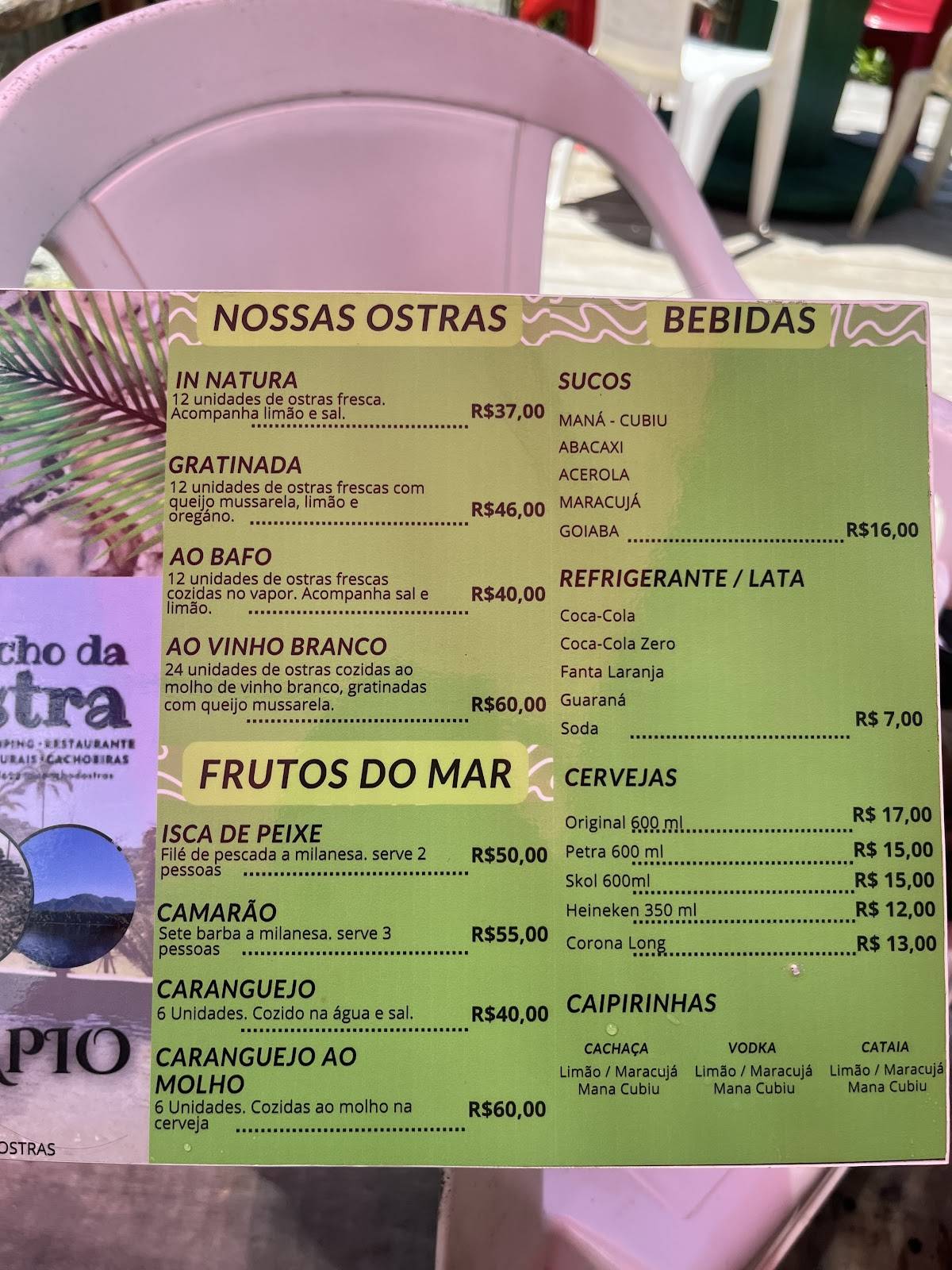 Rancho das Ostras cardápio