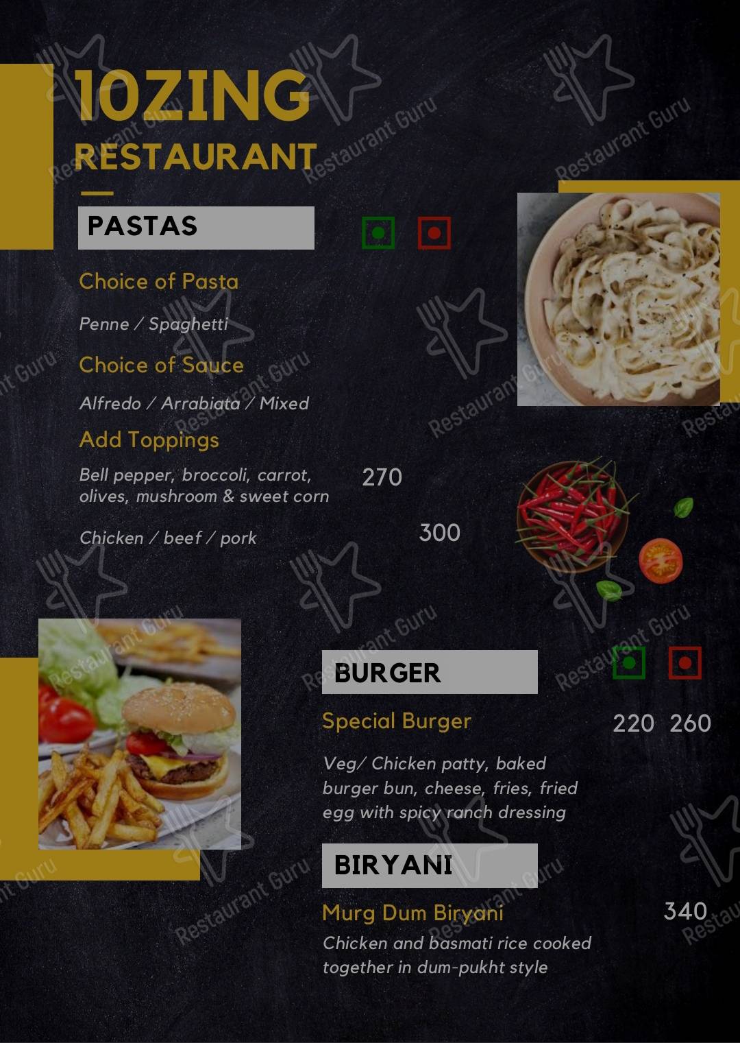 Menu for the 10ZIN Restaurant & Bar restaurant