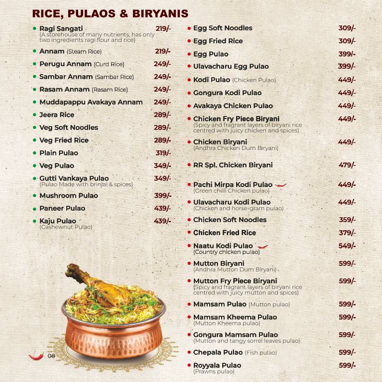 Rayalaseema Ruchulu menu