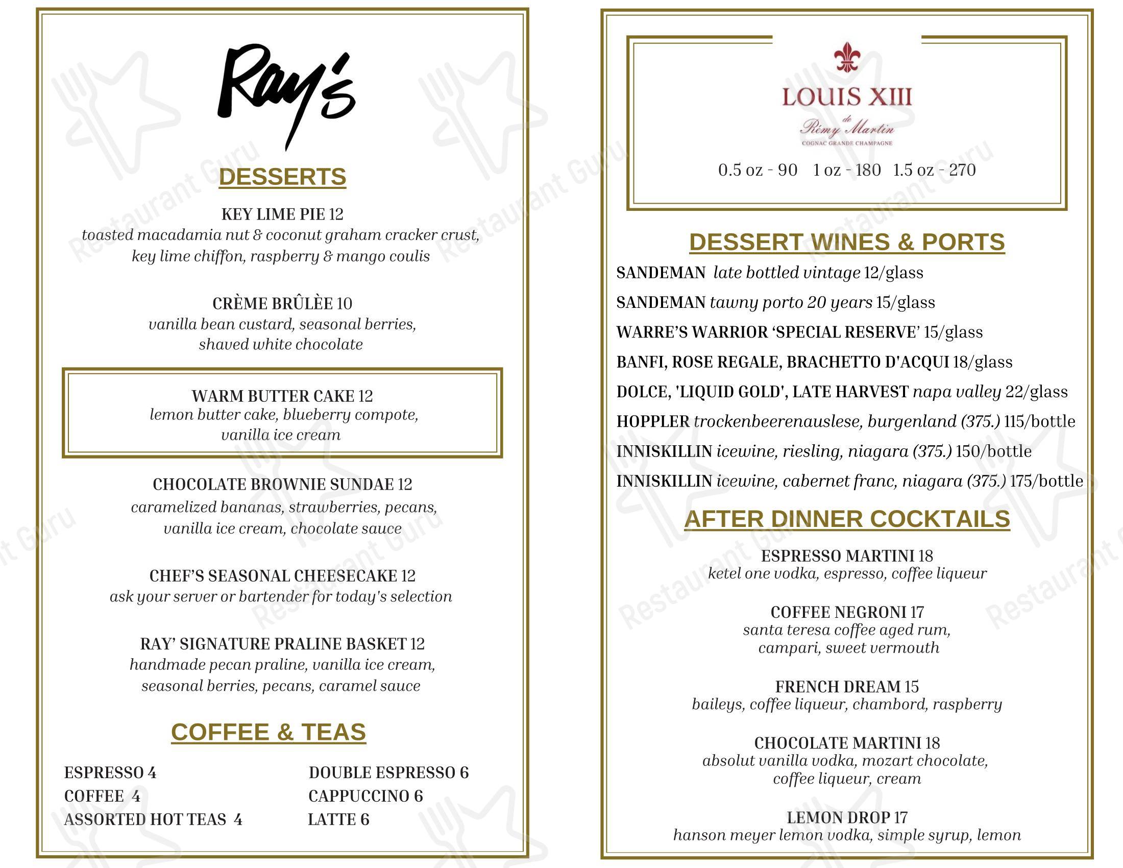 Menu at Ray's In the City restaurant, Atlanta, 240 Peachtree St