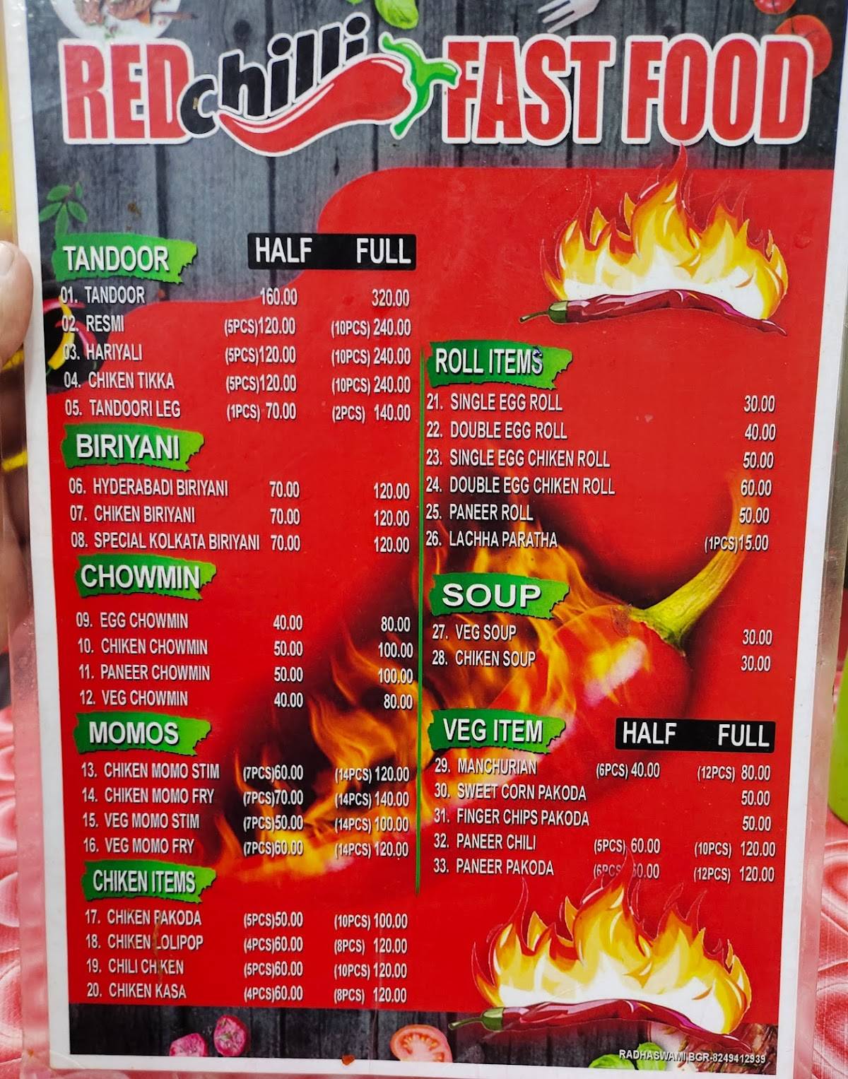 Red Chilli menu