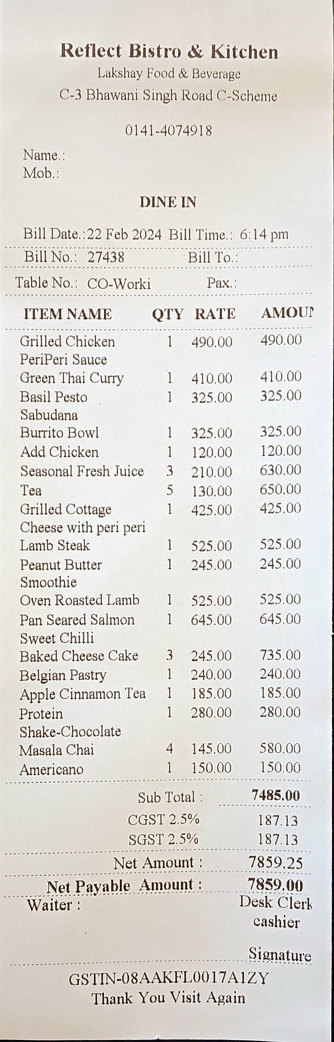 Reflect - Bistro & Kitchen menu