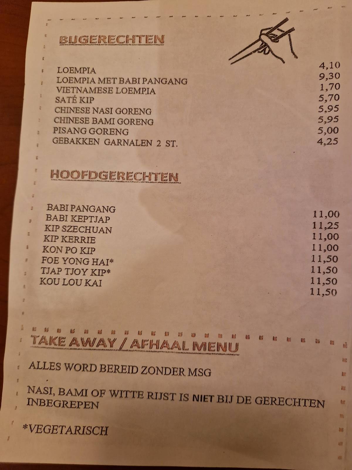 Menu de Restaria Walk Inn