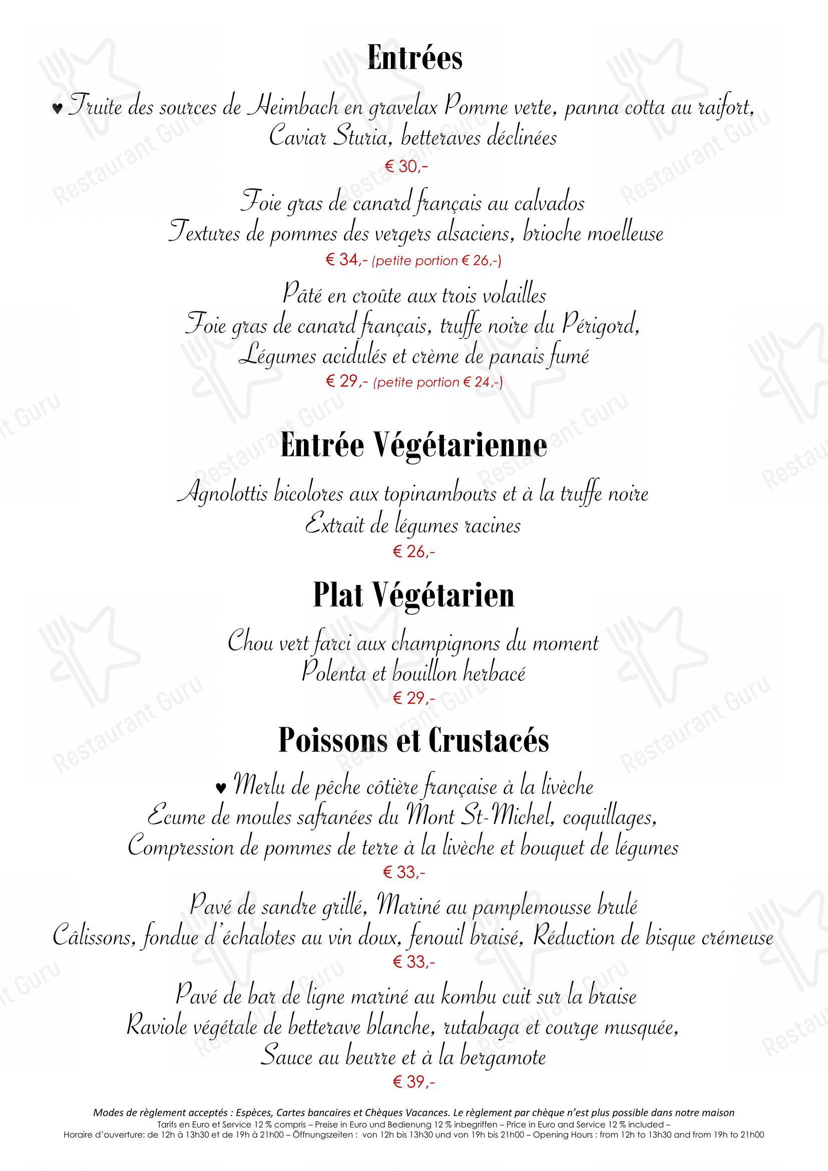 Menu bar pour A l'Échevin dans Colmar