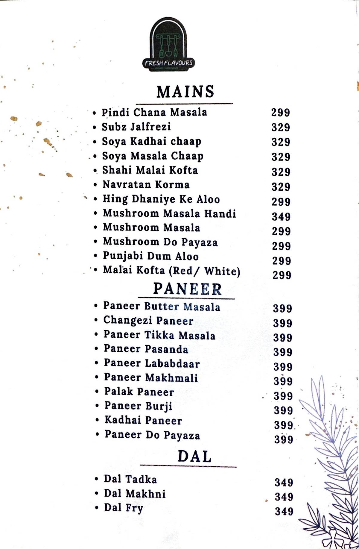 A2Z Fresh Flavours menu