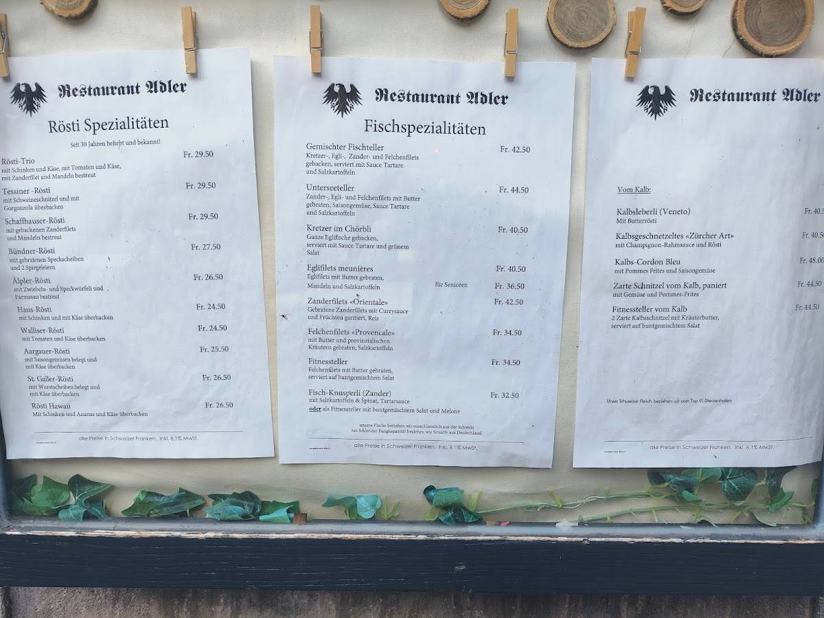Menu de Restaurant Adler