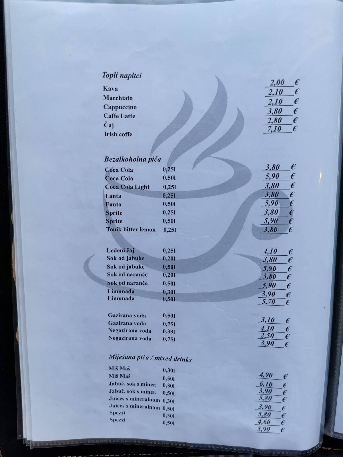 Menu di Restaurant Admiral 