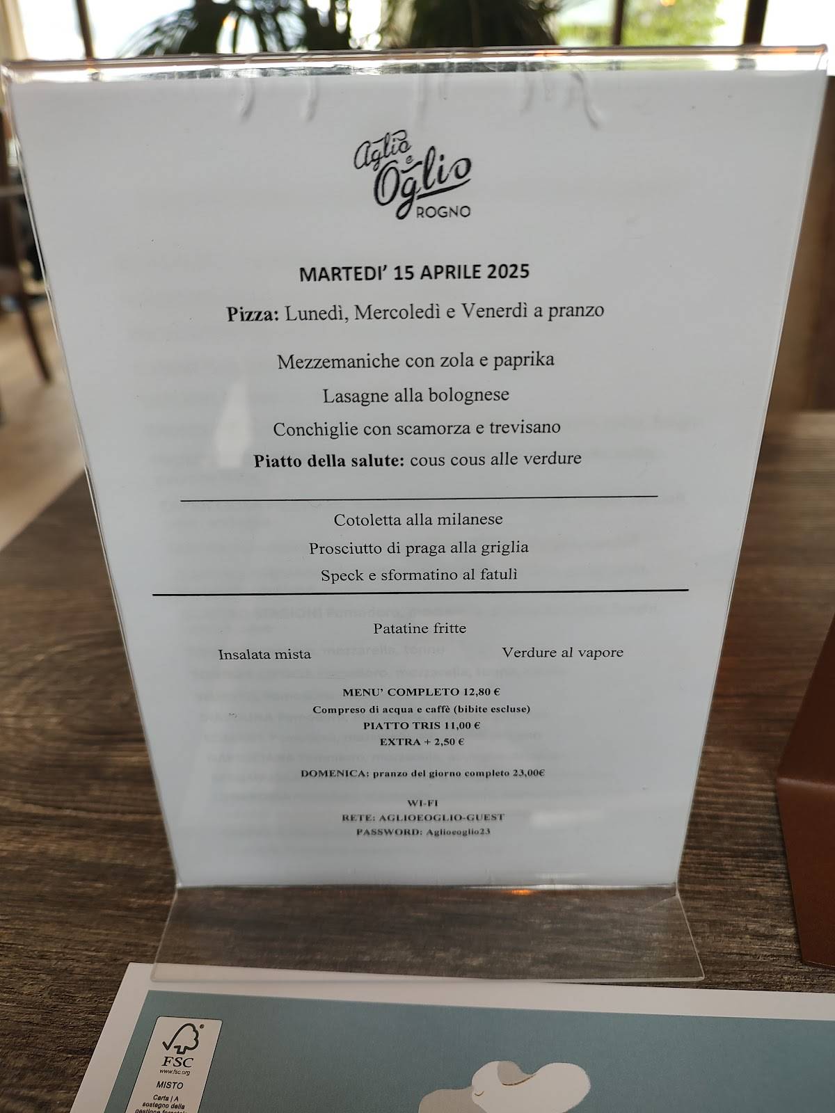 Menu di Aglio e Oglio ROGNO 