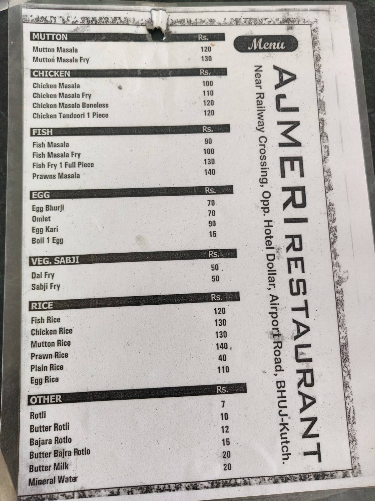 Ajmeri Restaurant menu