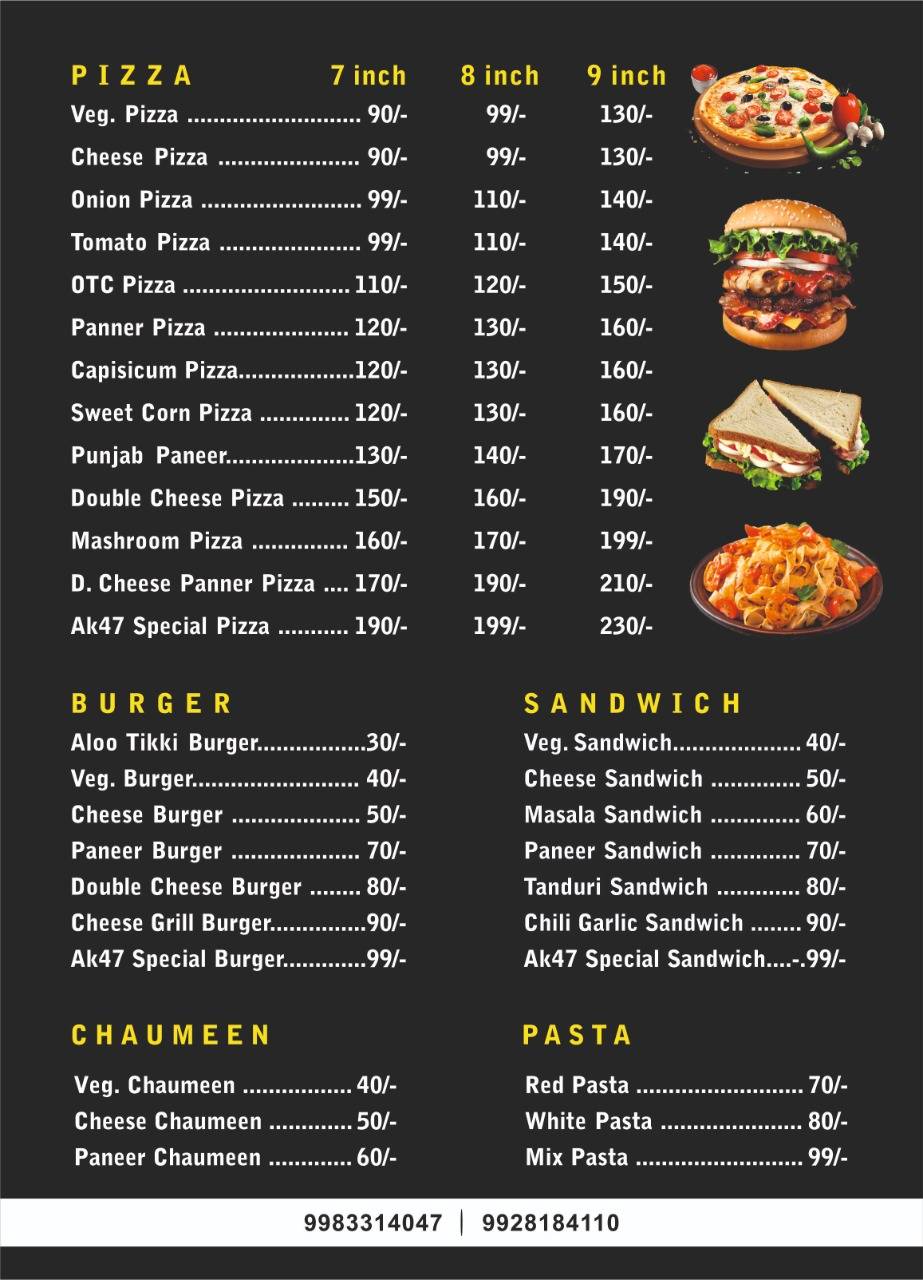 Ak 47 cafe menu