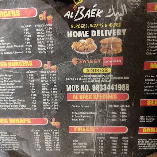 Al Baek Fast Food menu