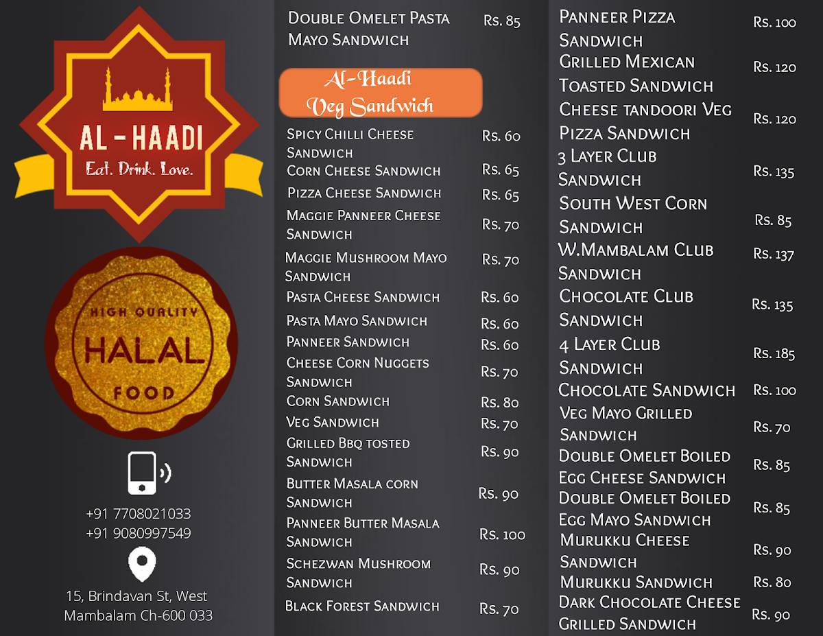 Al Haadi menu