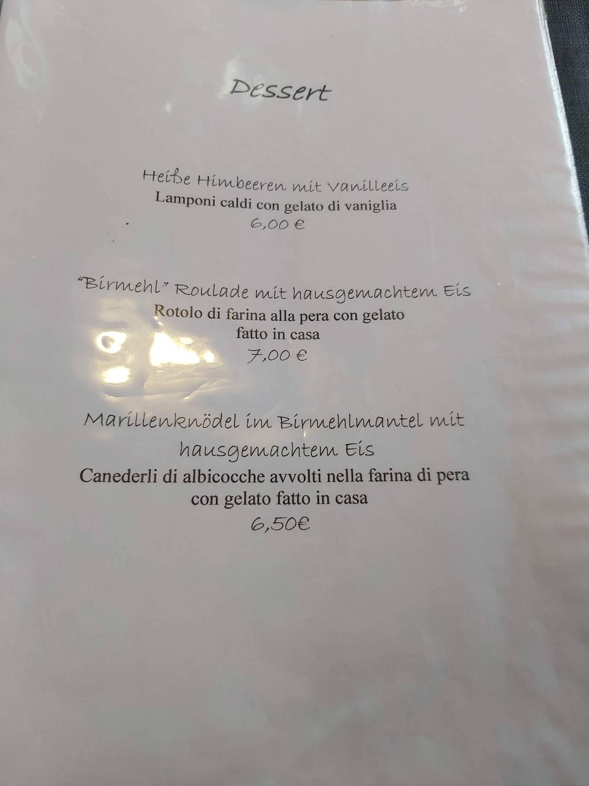 Menu di Albergo St. Valentin 