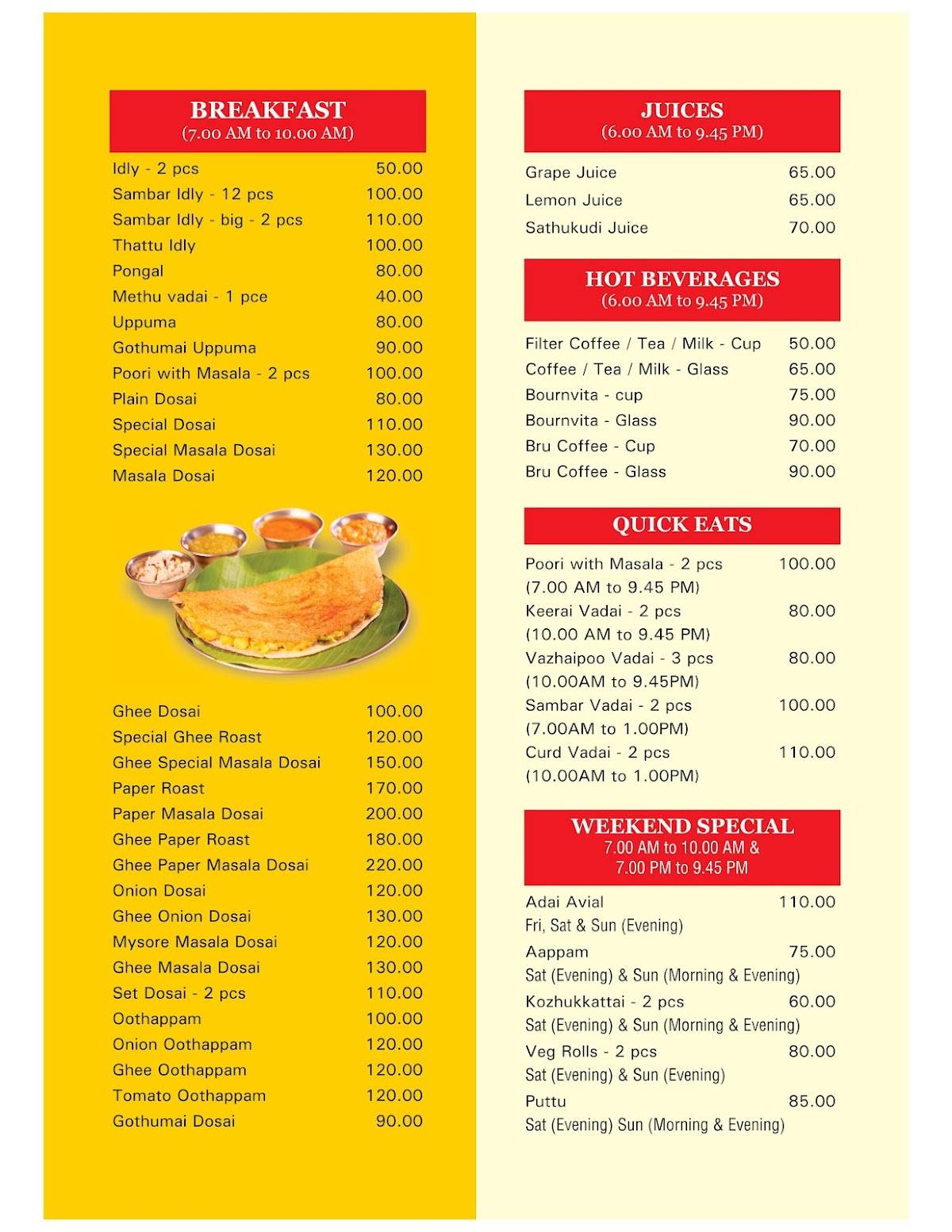 Anandam Restaurant menu