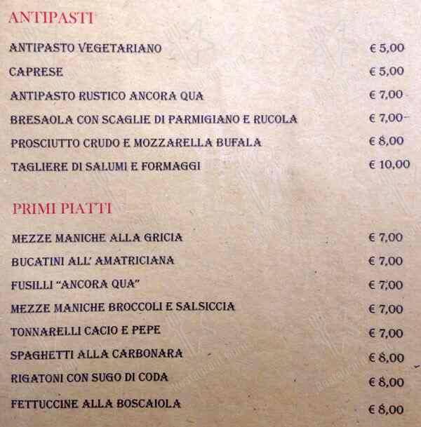 Menu de Osteria Ancora Qua