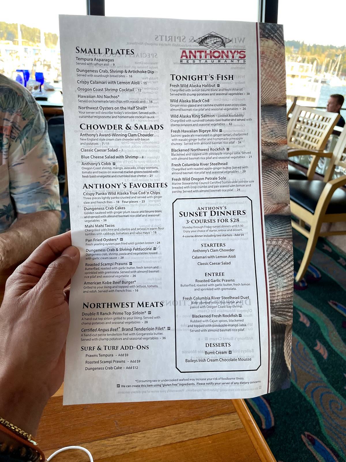 Menu at Anthony's at Gig Harbor restaurant, Gig Harbor