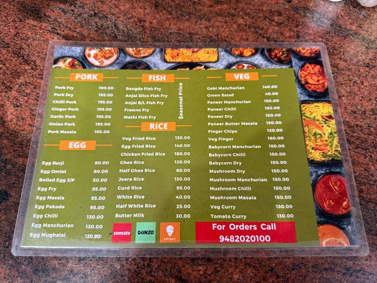 Aradhana Hotel menu