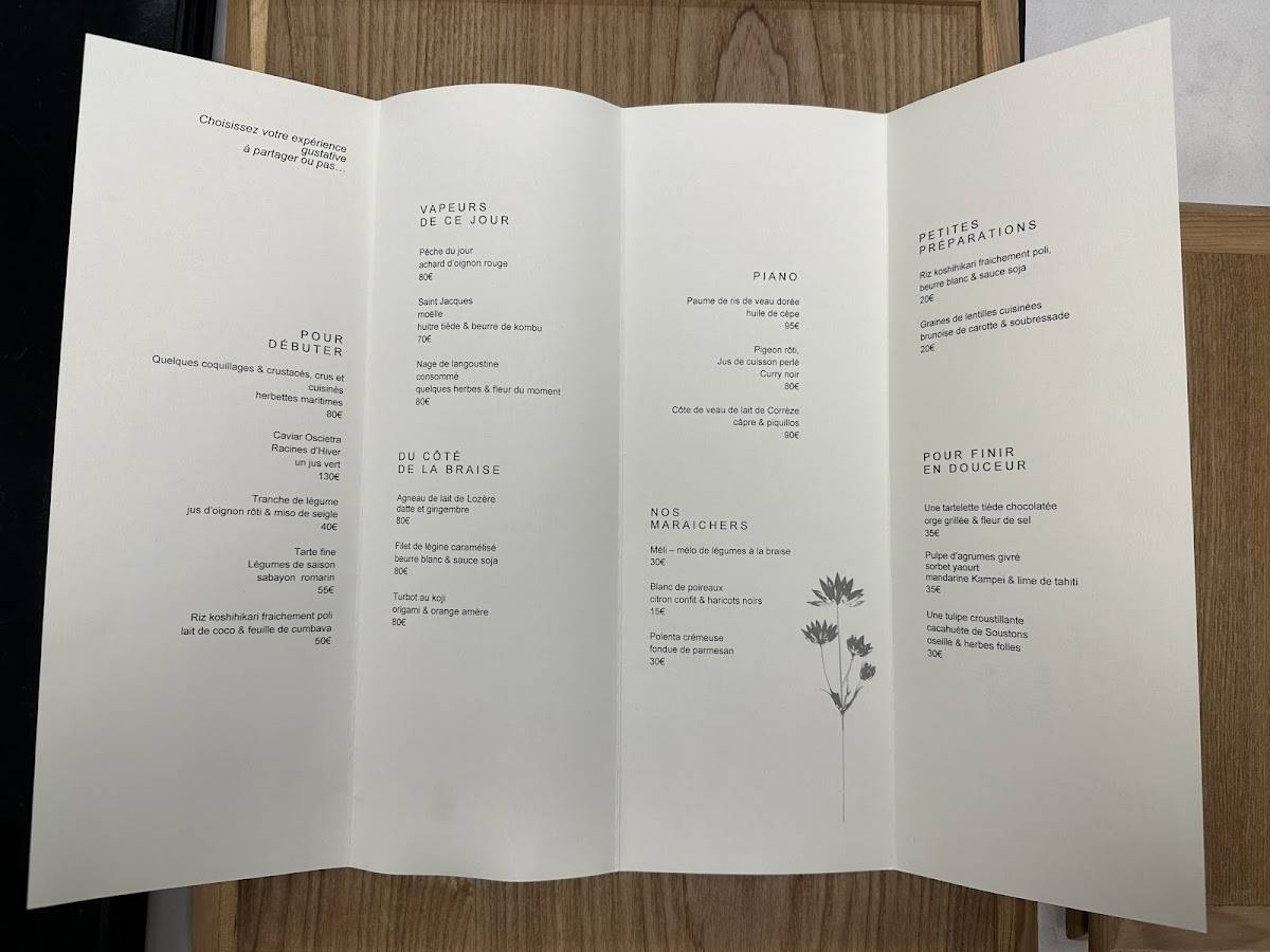 Menu de Astrance Paris
