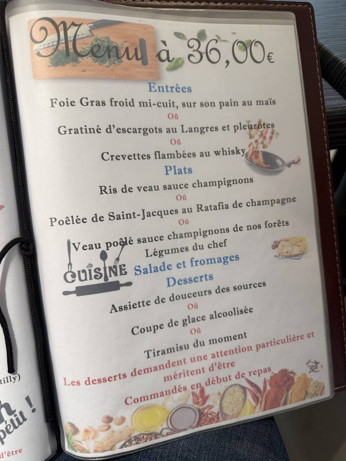 Menu de Aux Sources de la Meuse