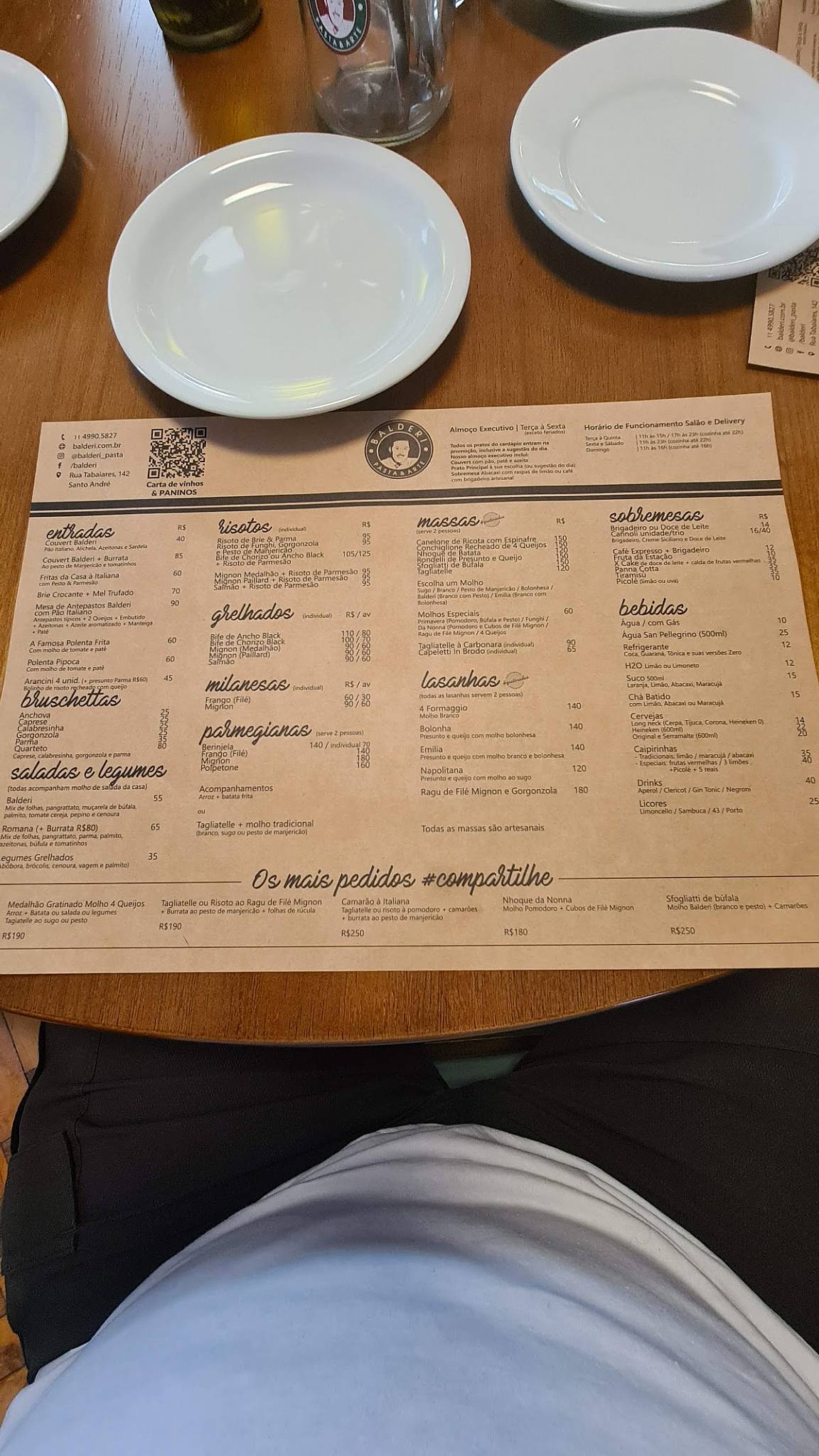 Balderi cardápio