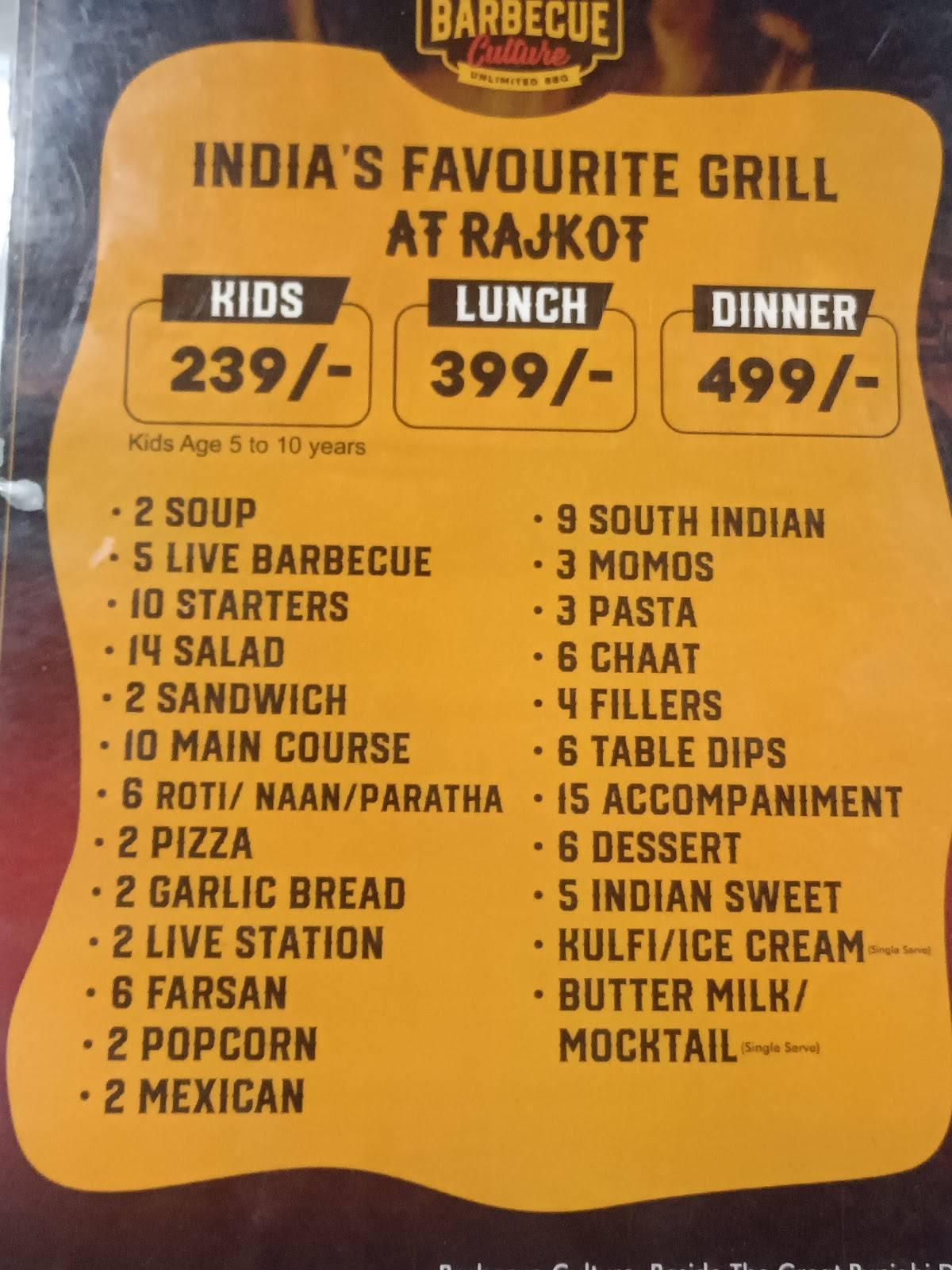 Barbecue Culture Rajkot Kalavad Road menu