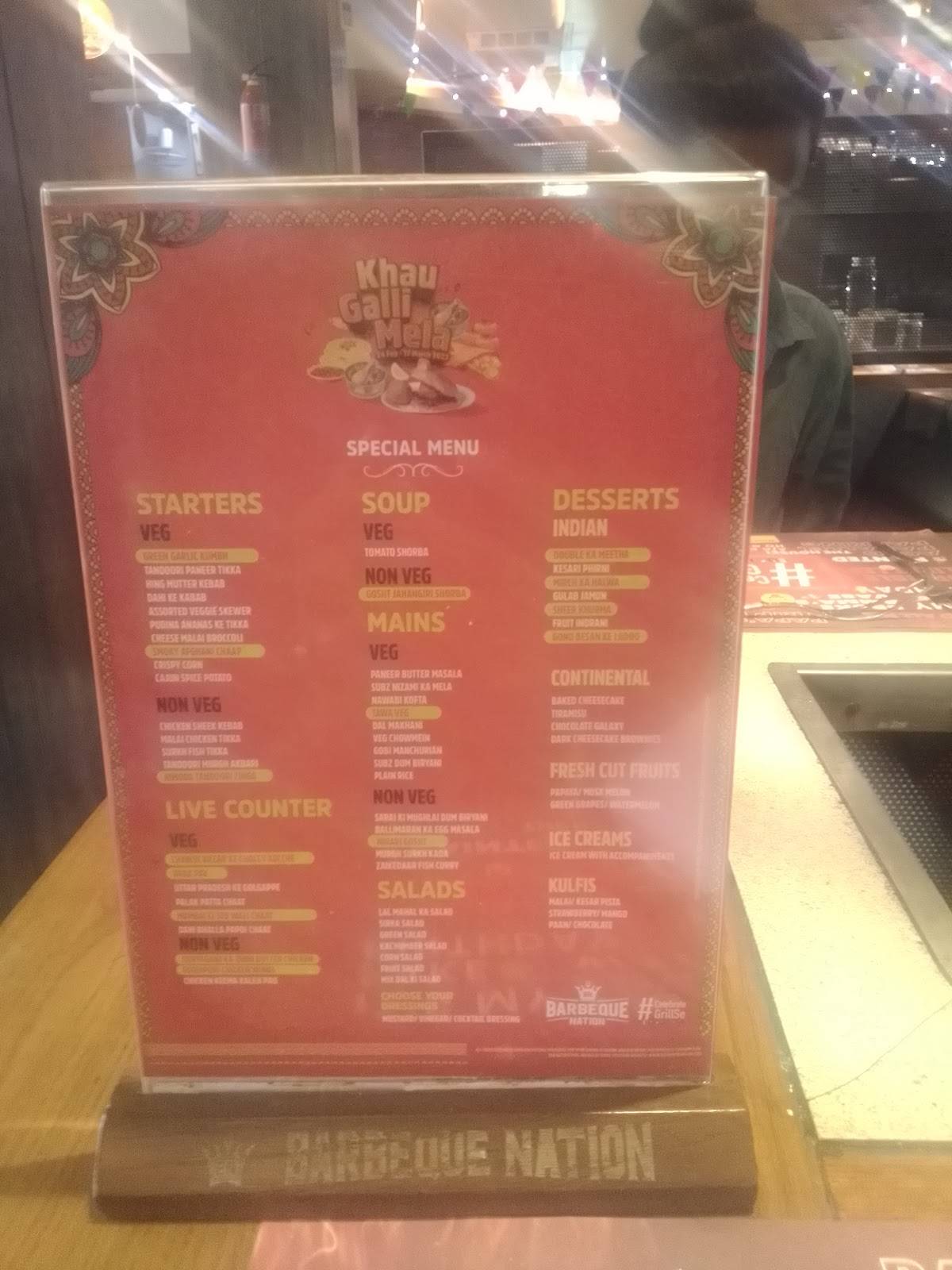 Barbeque Nation - Jaipur - MI Road menu