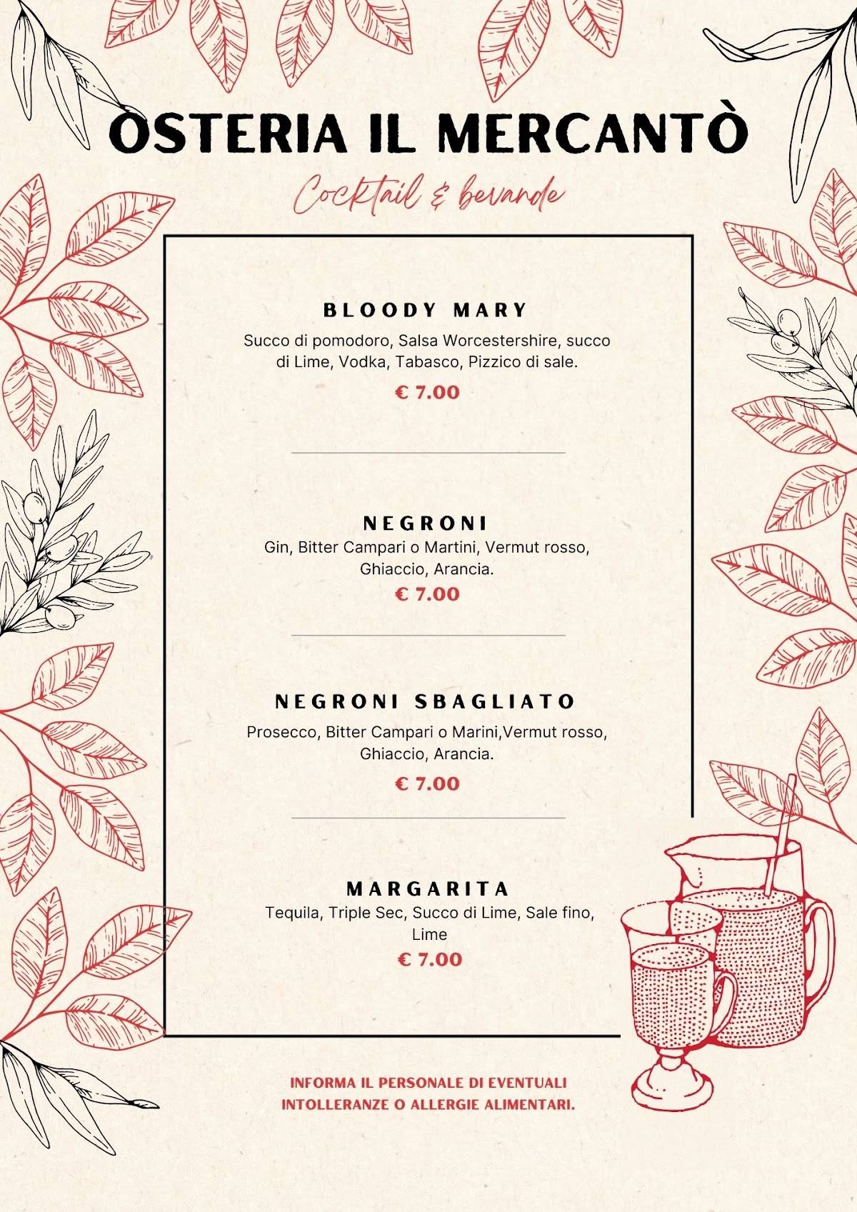 Menu di Bed and Breakfast Il Postporta e Osteria Il Mercantò Gallarate - Varese 