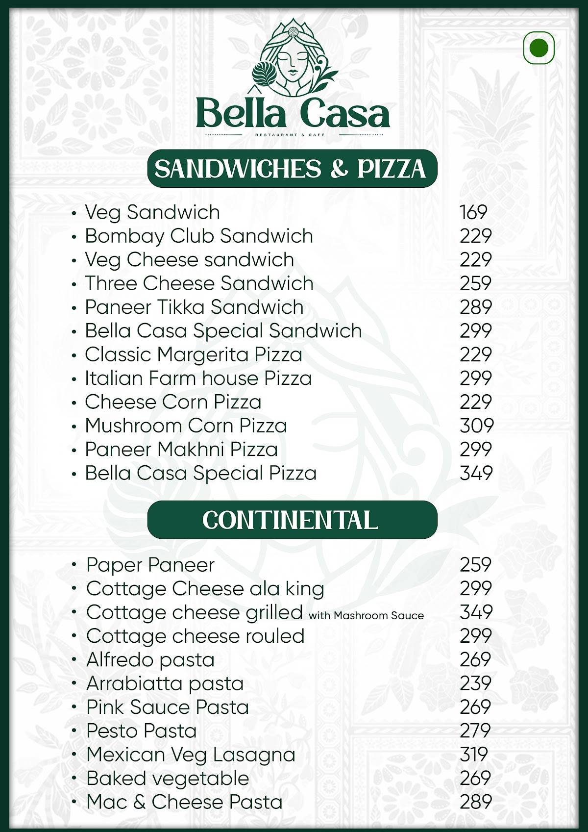 Bella Casa menu