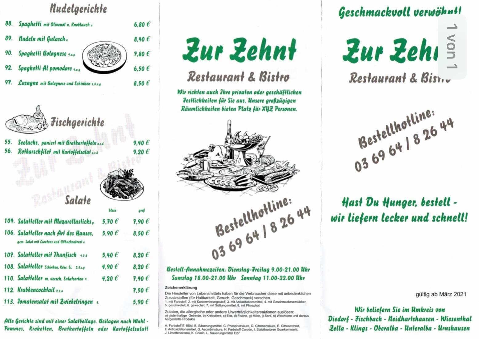 Speisekarte von Bistro   Zur Zehnt Dermbach restaurant, Dermbach