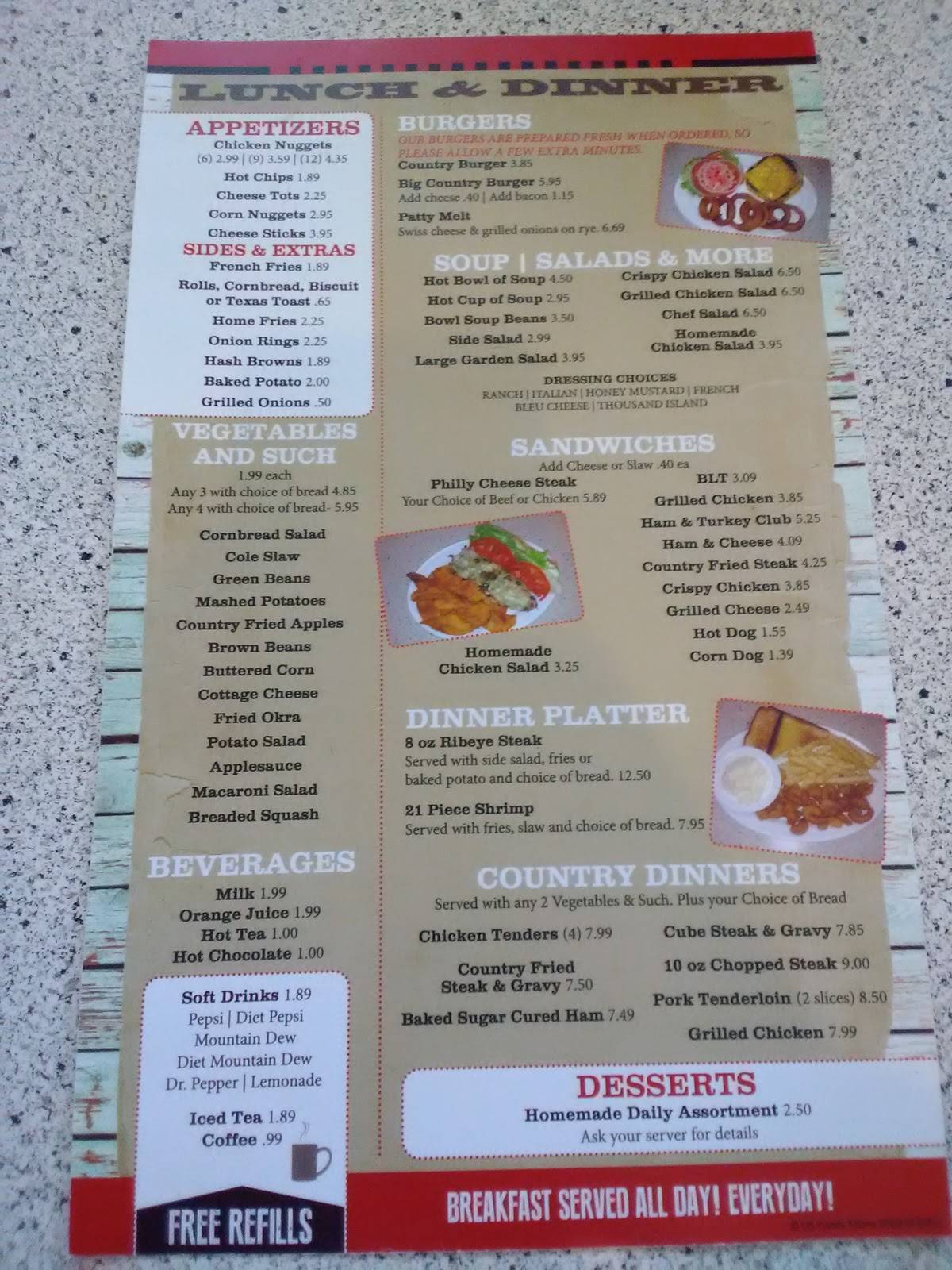 Menu at Bluff City Diner restaurant, Bluff City