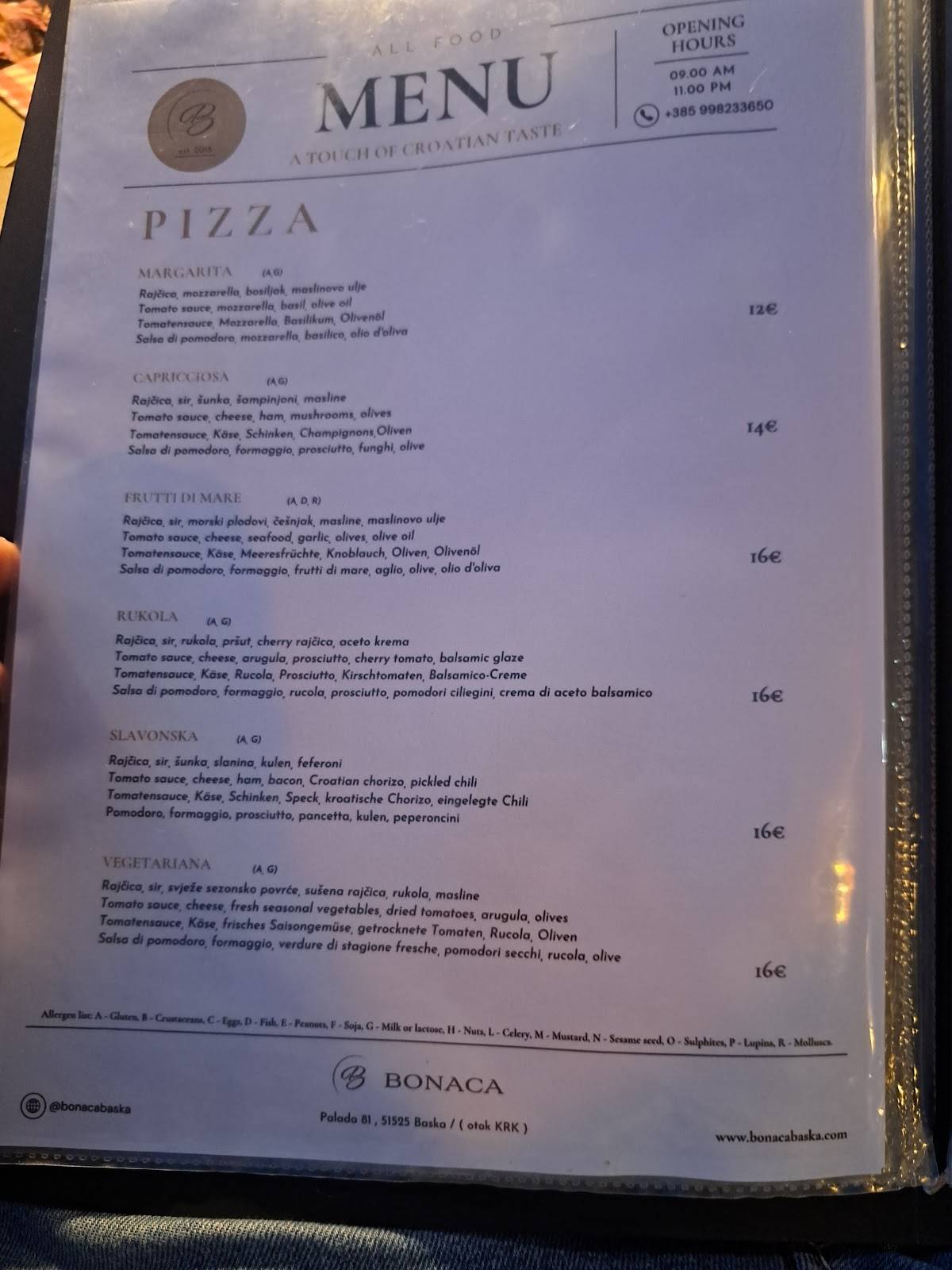 Menu di Restaurant Bonaca 
