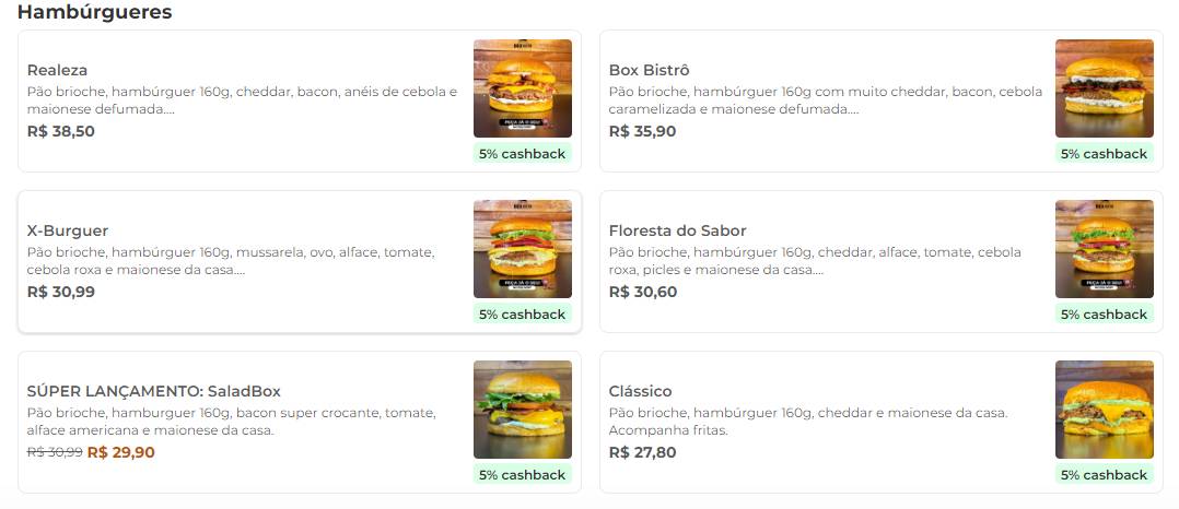 Box Bistro cardápio